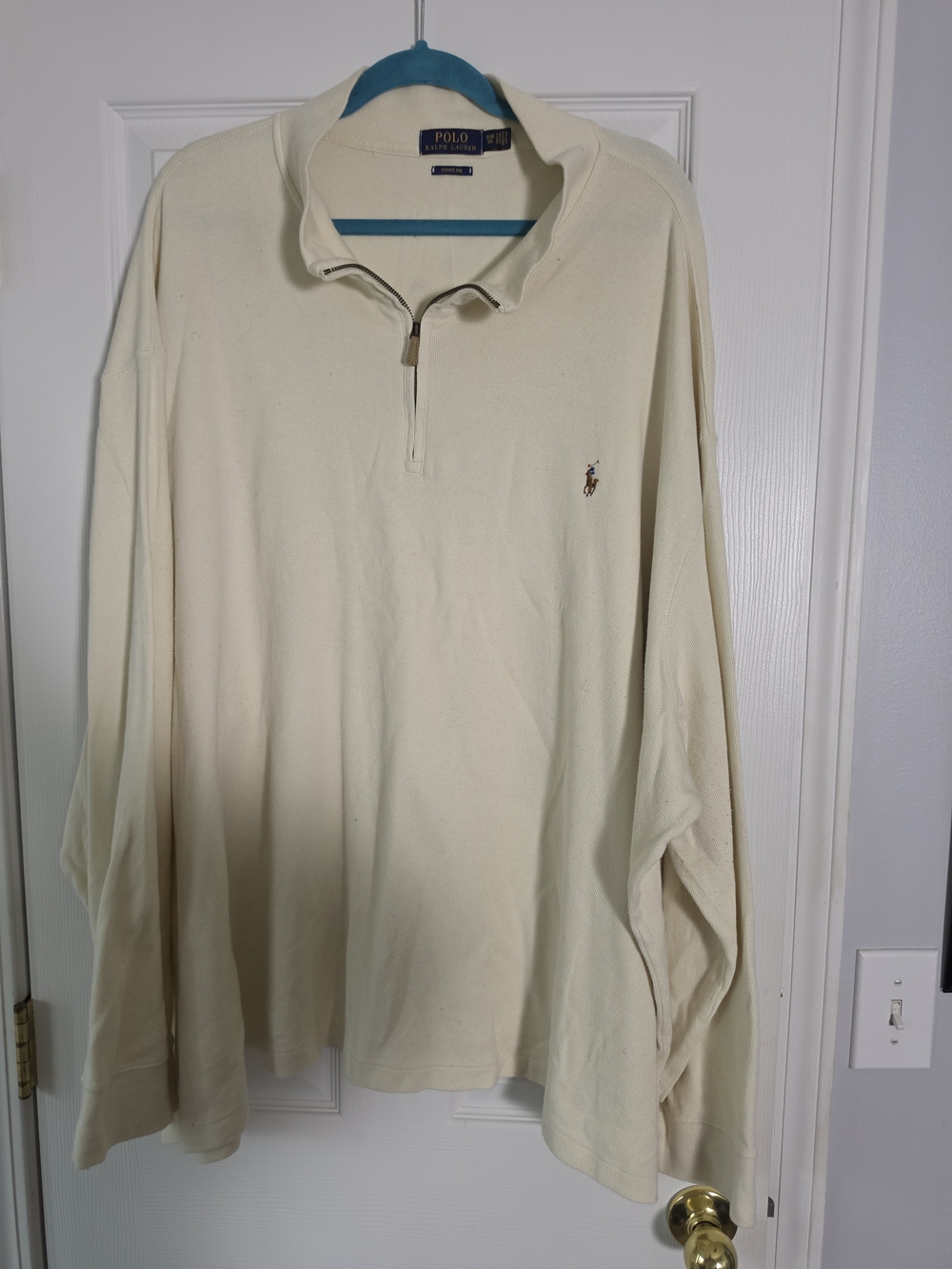 Ralph Lauren Men's Long Sleeve Quarter-Zip Polo in Cream